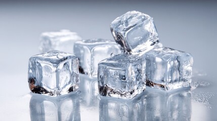 Cool Cubes: A close-up shot showcases a collection of glistening ice cubes, offering a refreshing sense of coolness and purity.