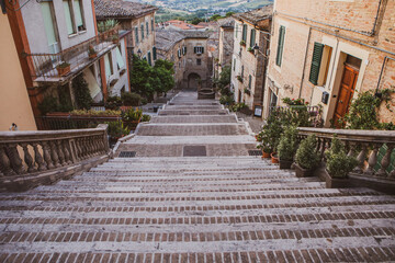 Obraz premium The traditional narrow medieval streets in Corinaldo, considered one of the most beautiful in Italy