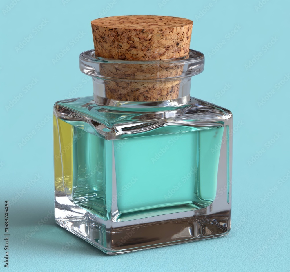 Poster artistic rendering of glass bottle with silver cap studio setting 3d model minimalist environment