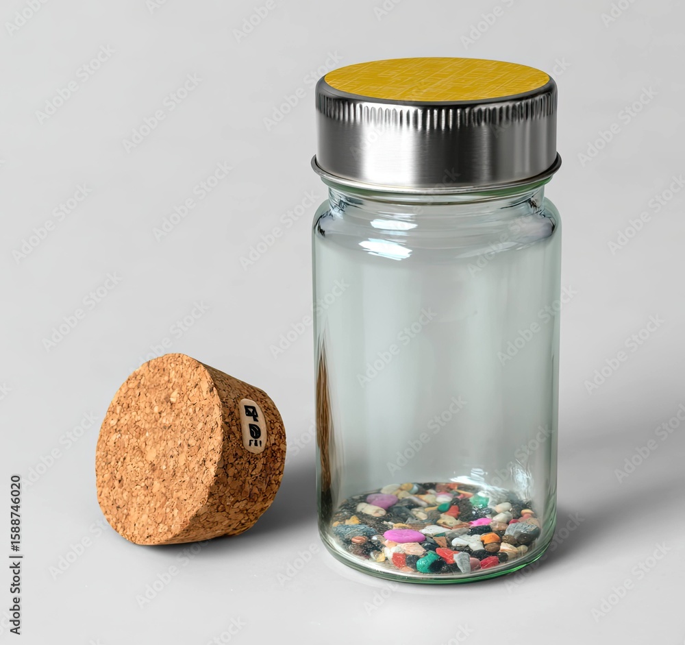 Poster artistic rendering of a glass bottle with silver cap in studio environment capturing creativity and 