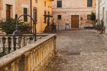 The traditional narrow medieval streets in Corinaldo, considered one of the most beautiful in Italy