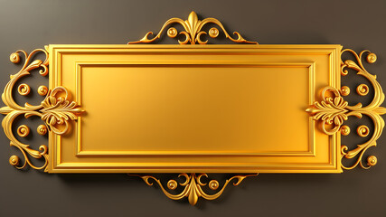 Vector illustration of a golden vertical banner with empty space for text in the middle, a decorative frame around it and decorative scroll details. Generation AI