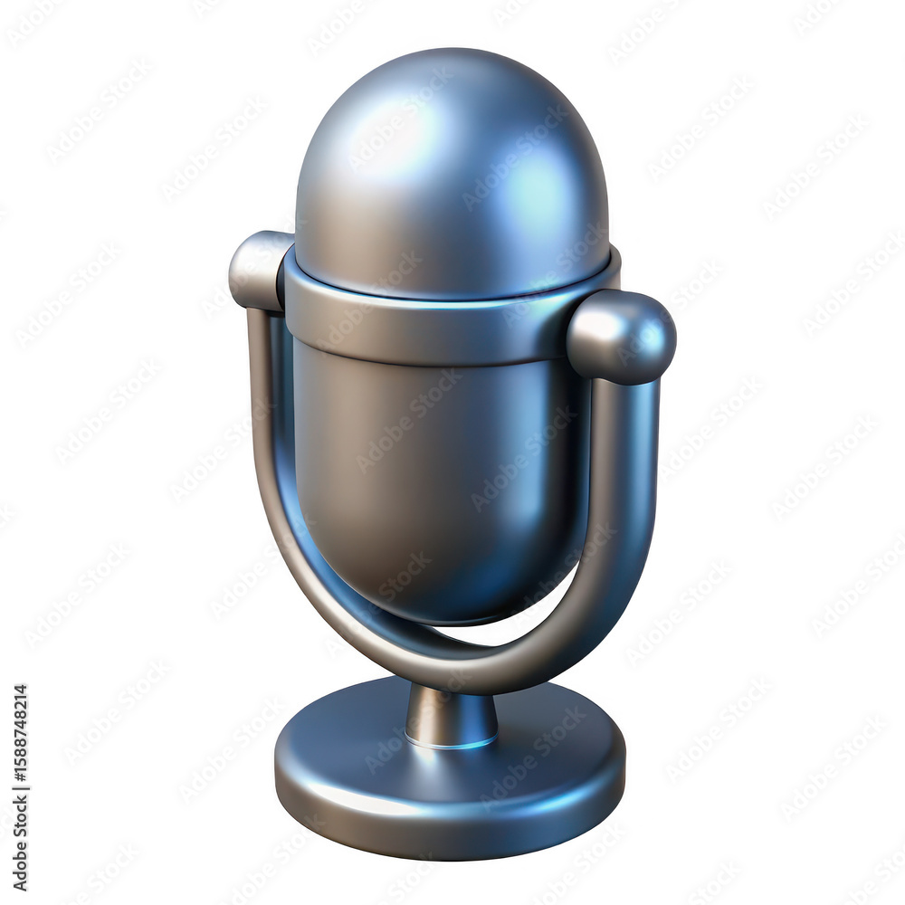 Poster retro style metallic microphone with a rounded head and sturdy base isolated on transparent backgrou