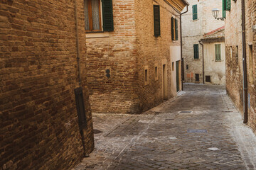 Obraz premium The traditional narrow medieval streets in Corinaldo, considered one of the most beautiful in Italy