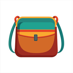 Stylish orange and teal shoulder bag with a flap closure and strap is displayed on a white background