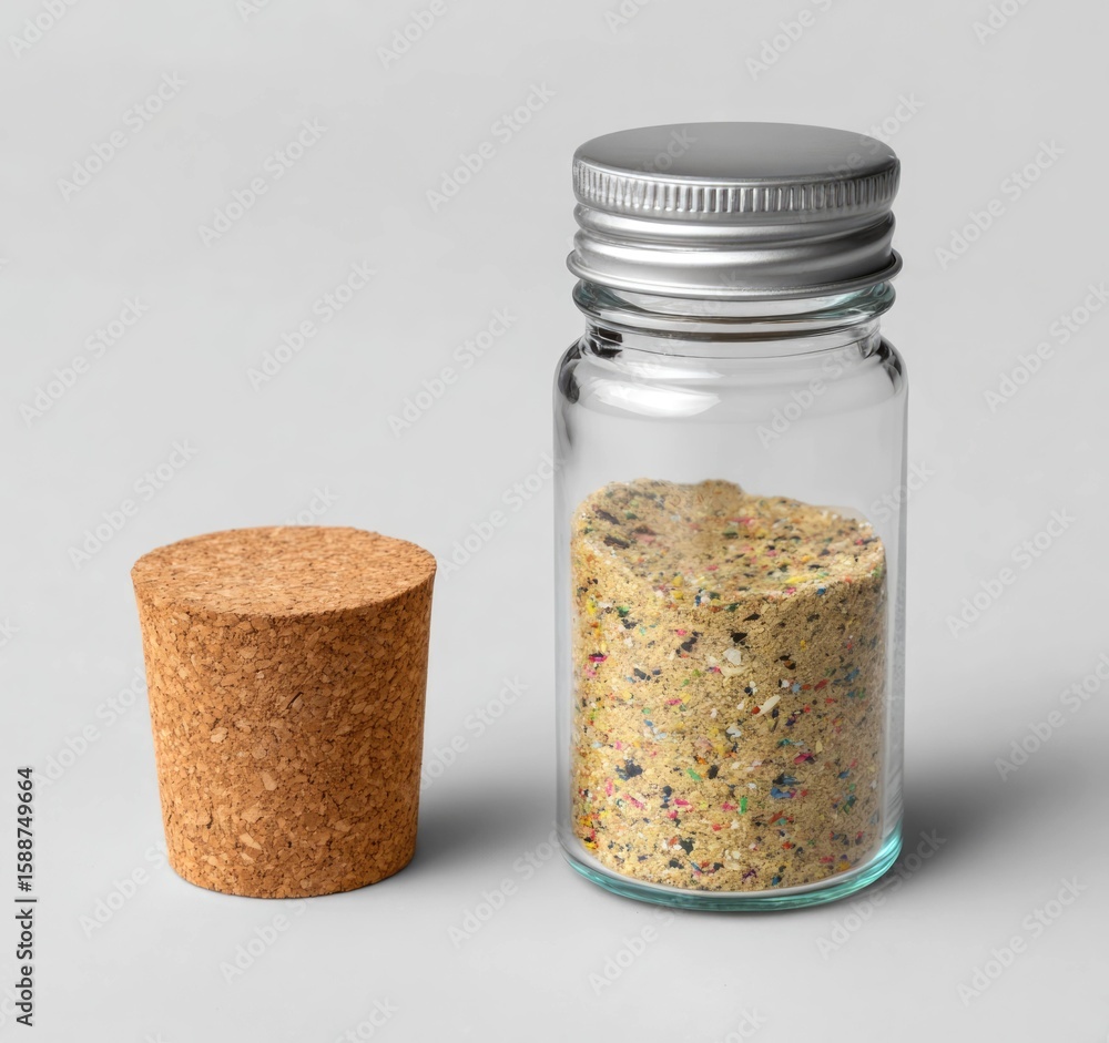 Fototapete detailed rendering of a glass bottle with a silver cap on standard scale clean studio environment