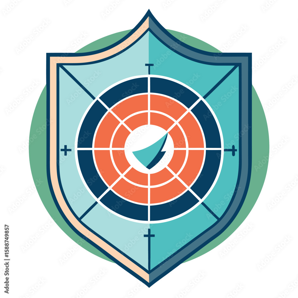 Poster a shield symbol with radar charts representing secure data and information protection concepts