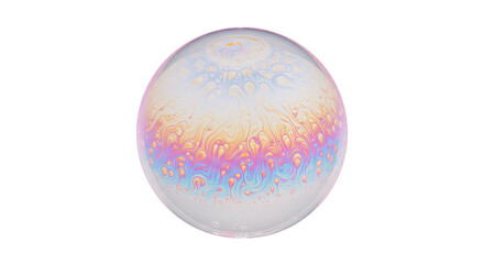 Glossy Iridescent Sphere with Marbled Rainbow Surface on transparent background