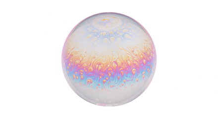 Glossy Iridescent Sphere with Marbled Rainbow Surface on transparent background