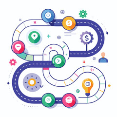 A strategic visual representation of a business strategy roadmap demonstrating steps for achieving business growth
