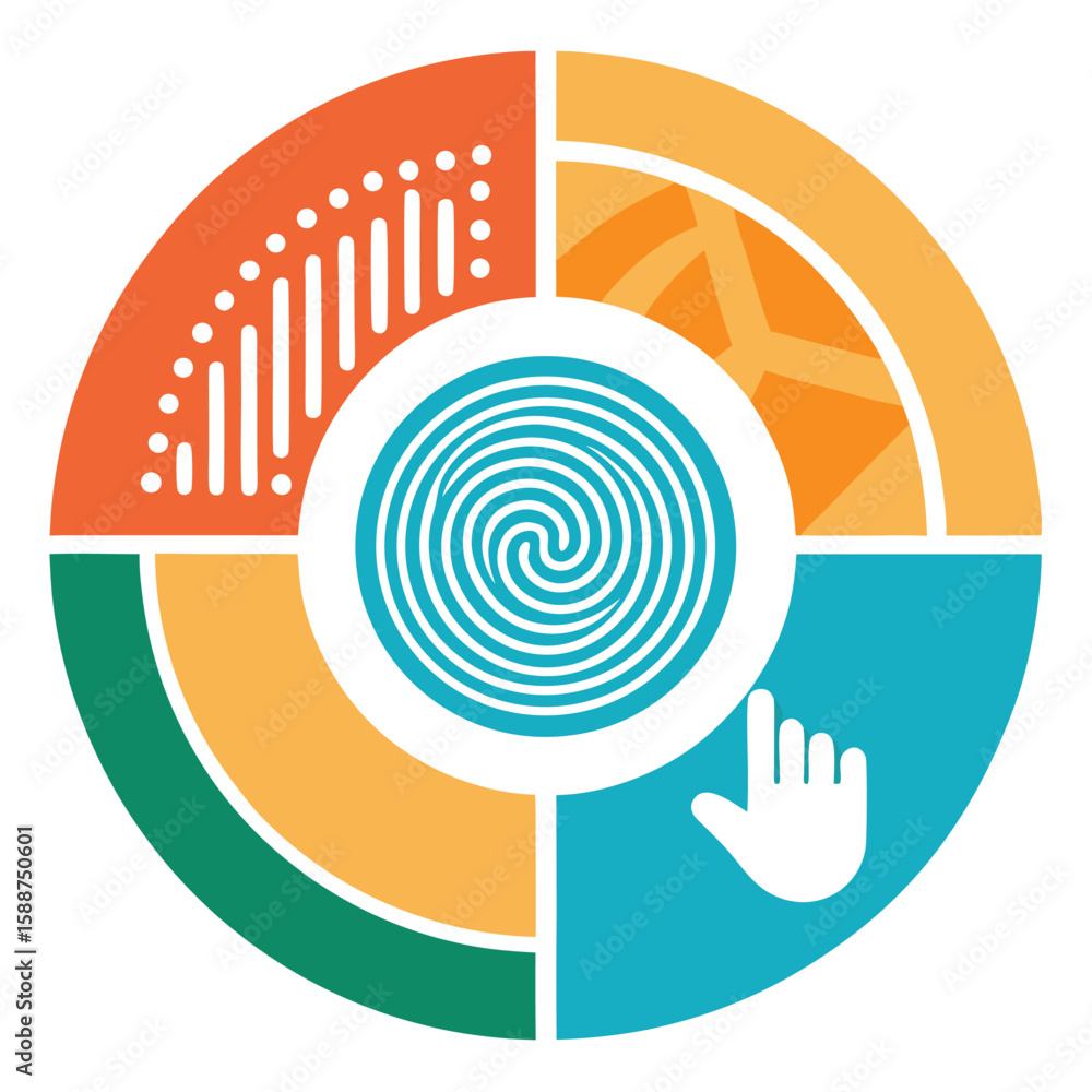 Poster abstract circular design with colorful segments featuring modern infographics and radar charts for c