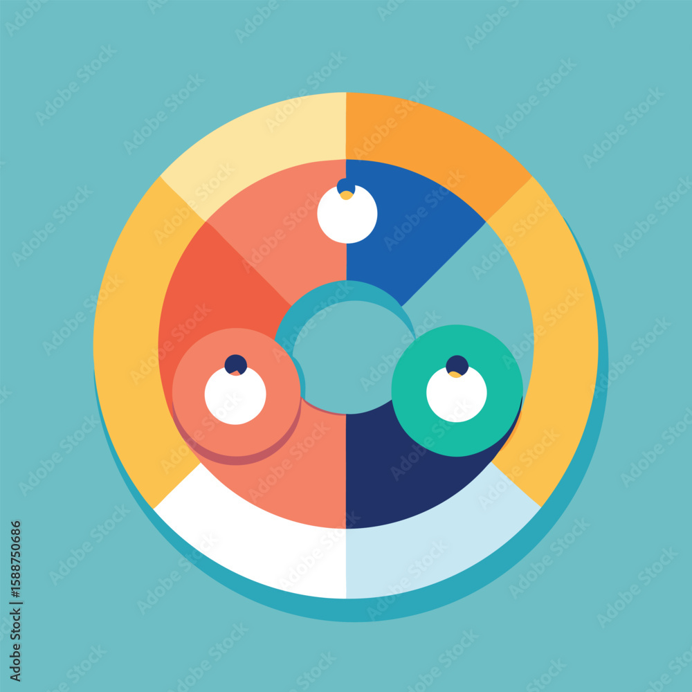Poster abstract colorful illustration of a modern radar charts design with donut charts elements on a turqu