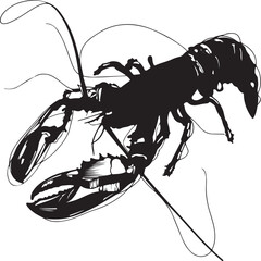 Minimalist continuous line art of a lobster, elegant and black-and-white only.