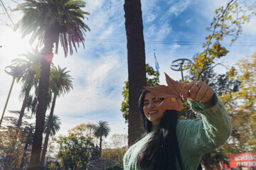 Portrait of a young Venezuelan woman in the city square