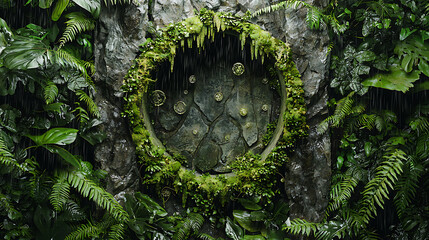 Ancient Stone Portal in Lush Rainforest A Journey Through Time and Nature's Embrace, Fantasy Landscape