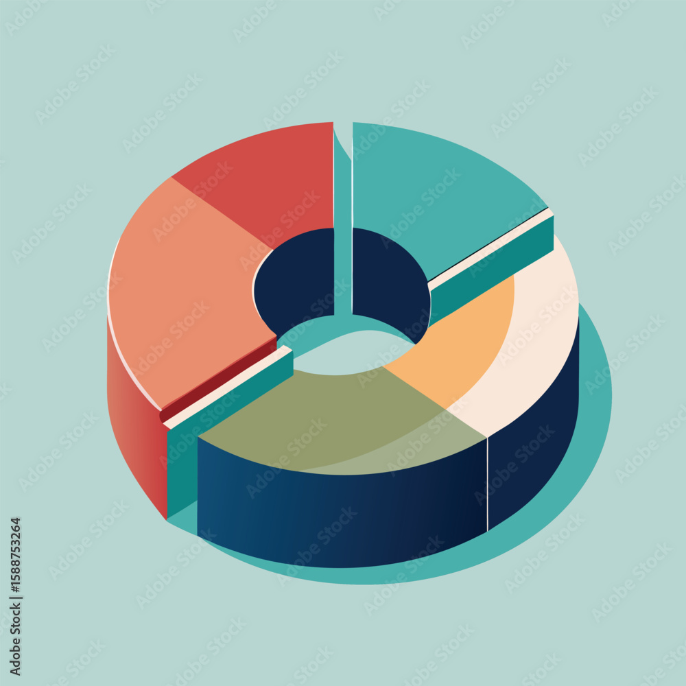 Poster colorful 3d donut chart infographic with six sections depicting data and information visually