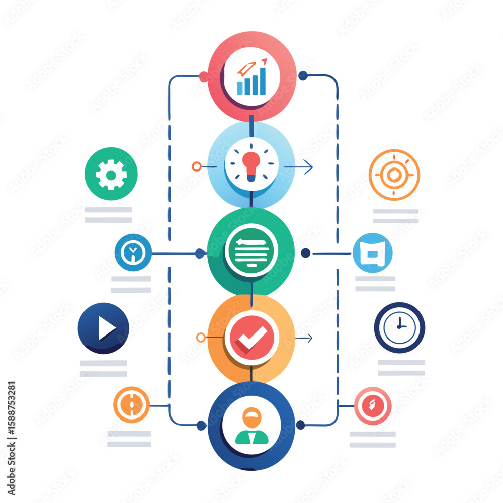 Poster colorful abstract business strategy roadmap concept with process steps and related icons in a modern