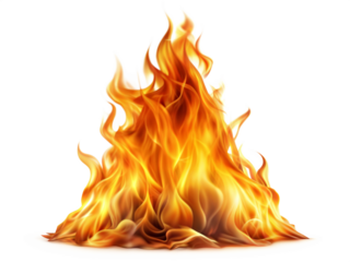 Vivid flames erupt against a stark transparent background, showcasing the intense heat and mesmerizing beauty of a fiery inferno.