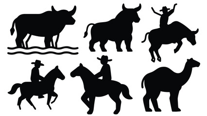 farm animals silhouettes vector