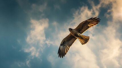 Eurasian hobby diving from height in hunting position, sharp detail