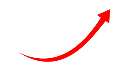 Red upward curved arrow. Growth direction symbol for infographic, chart, progress, success, or marketing elements