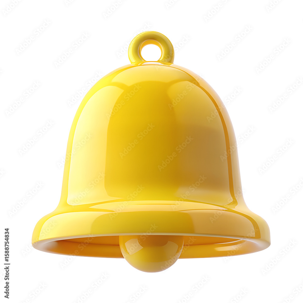 Poster a shiny yellow bell icon with a loop at the top, isolated on a transparent background