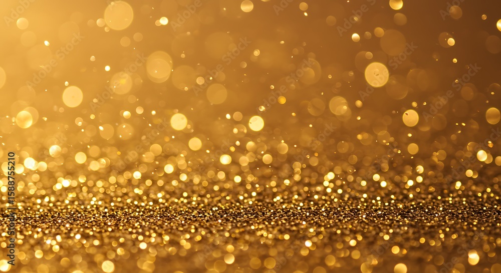 Poster golden glitter bokeh background with sparkling particles and light effects