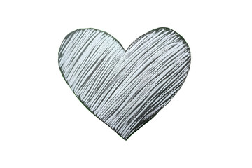 Silver textured heart floats on a transparent background, suitable for romantic themes and digital designs with transparent elements.