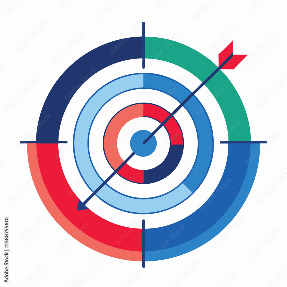 Aufkleber colorful target board with arrow representing accurate achievement in sales target and progress trac