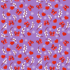 Seamless Pattern with Hearts, Bows, and Flowers. Perfect for Valentine's Day, romantic designs, or feminine-themed projects.