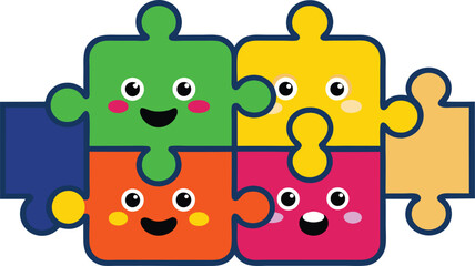 olorful Jigsaw Puzzle Pieces with Smiling Faces.