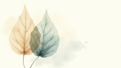 Two delicate, translucent leaves in muted tones.