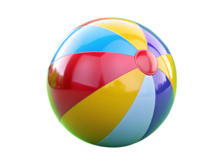 Colorful beach ball against a transparent background offers vibrant summer fun and playful vibes for design projects.