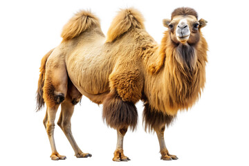 Adult Wild Bactrian Camel Standing Isolated Light Brown Fur Two Humps Facing Forward isolated on a transparent background
