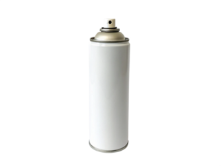 A minimal blank white spray paint can stands on a transparent background ready for use in crafting, graffiti art, or home improvement projects.