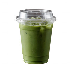 A refreshing green iced beverage served in a transparent cup with a plastic lid, perfect for hot summer days.