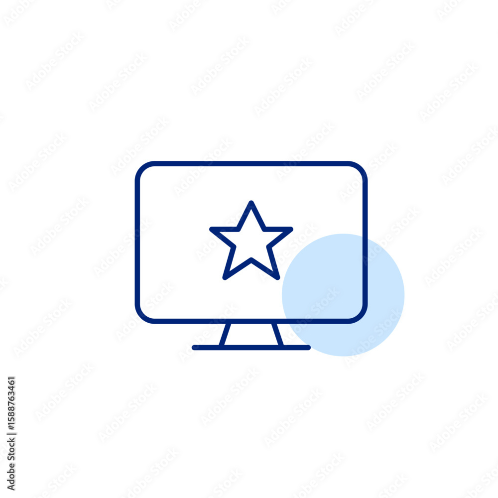 Poster computer monitor and star. trusted device, featured content. vip user. pixel perfect, editable strok