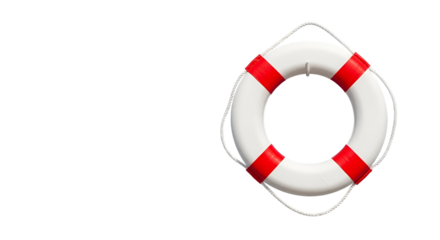 Life Preserver Ring Floating on Transparent Background with Ropes Nautical Safety Equipment
