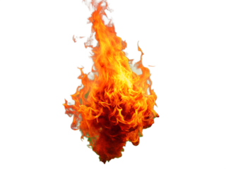 A bright orange flame burns intensely against a dark backdrop, showcasing vibrant fire textures and dynamic energy, transparent background