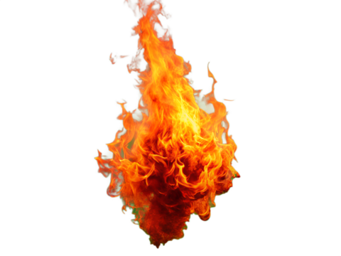 A bright orange flame burns intensely against a dark backdrop, showcasing vibrant fire textures and dynamic energy, transparent background