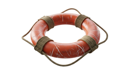 Red Life Buoy Ring with Rope on Transparent Background