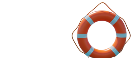 Bright Orange Lifebuoy Ring with Blue Straps on Transparent Background