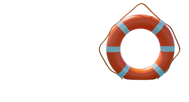 Bright Orange Lifebuoy Ring with Blue Straps on Transparent Background
