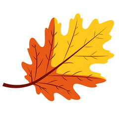 Yellow autumn leaf with red veins, isolated on white background, flat minimal style, perfect for seasonal decorative designs.