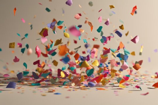 Colorful confetti falling gracefully on a soft surface during a festive celebration