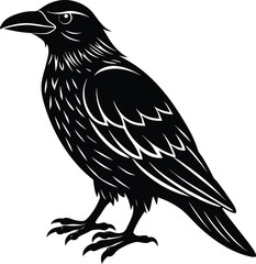 Single Raven Bird Silhouette Vector Icon.