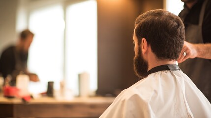 A professional barber focused on hairstyling, captured in a clean composition with warm side lighting.