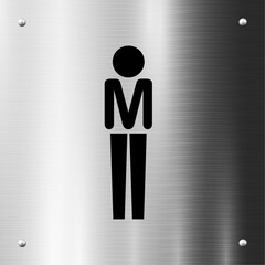 Men Restroom Sign – Male Toilet Icon on Brushed Metal Background