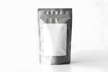 Product Packaging Template: Empty Metallic Doypack on White