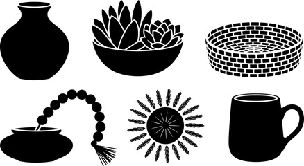 Boho Style Interior Elements: Vector Silhouette Objects Bundle